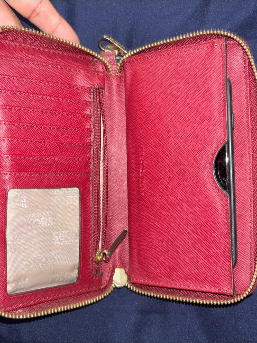 Michael Kors Red Pebbled Leather Wristlet Clutch with Gold Logo